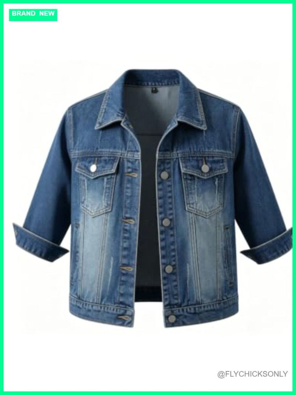 Women's 3/4 Sleeve Distressed Slim Crop Denim Trucker Jacket